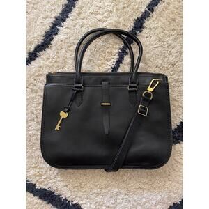 Fossil Ryder Large Satchel Leather Handbag briefcase Black